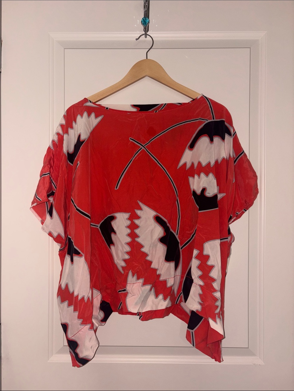 Diane Von Furstenberg Red Abstract Short Sleeve Top